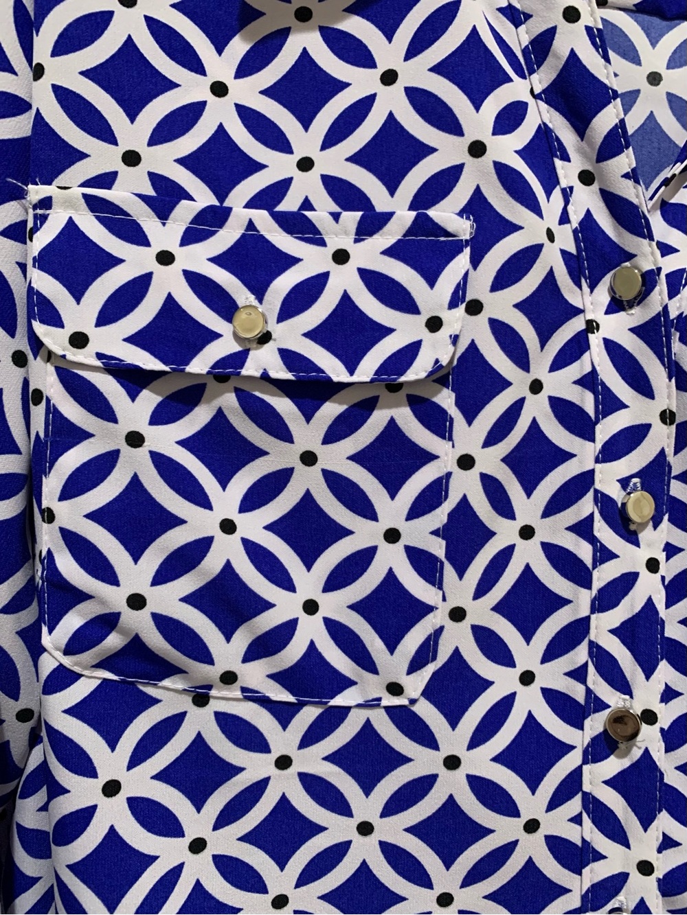 Notations Blue and White Geometric Button-Down Blouse Metallic Buttons 2XL - Picture 2 of 10